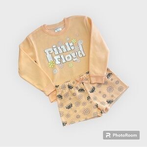 Pink Floyd tropical peach shorts set-237